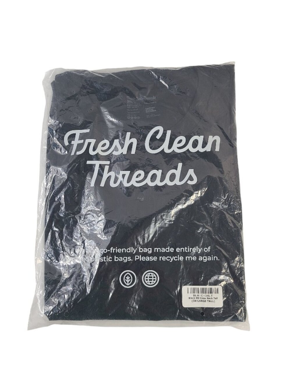 NEW Fresh Clean Threads Black SS Crew Neck Tall T-Shirt Sz 3XL-Tall Soft Blend